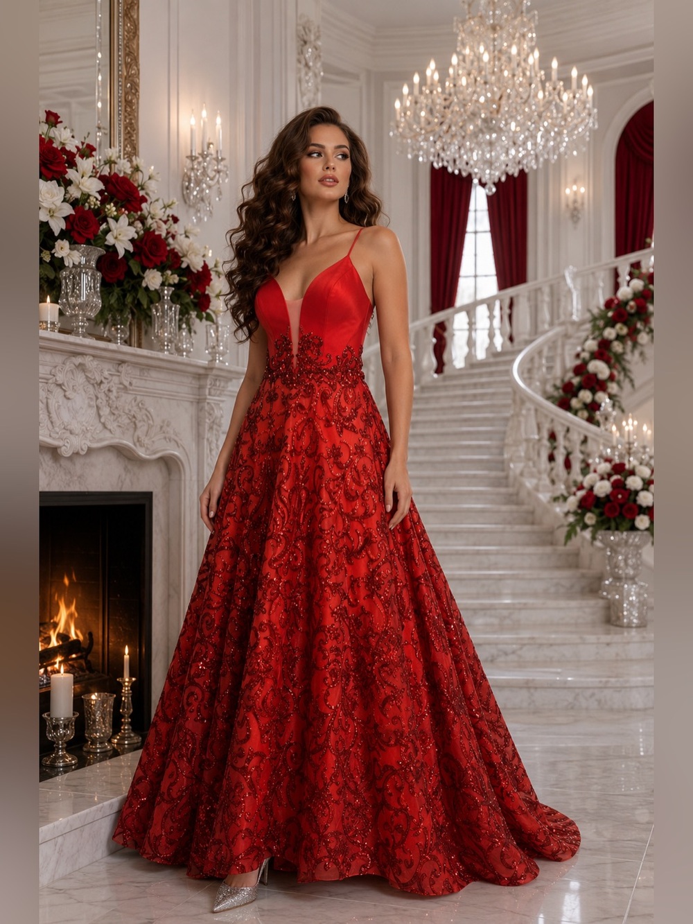 NWT ASPEED Design Red Sequin Corset Ball Gown Wedding Military Formal Dress Sz M